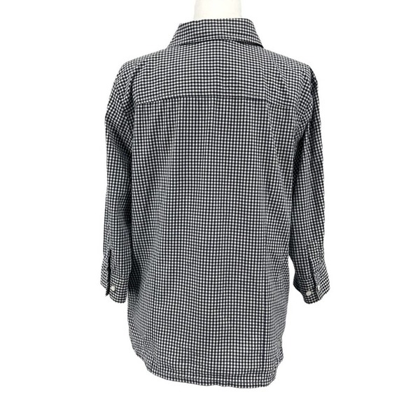 Karen Scott Black and White Gingham 3/4 Sleeve Button Front Collared Top - Picture 4 of 8